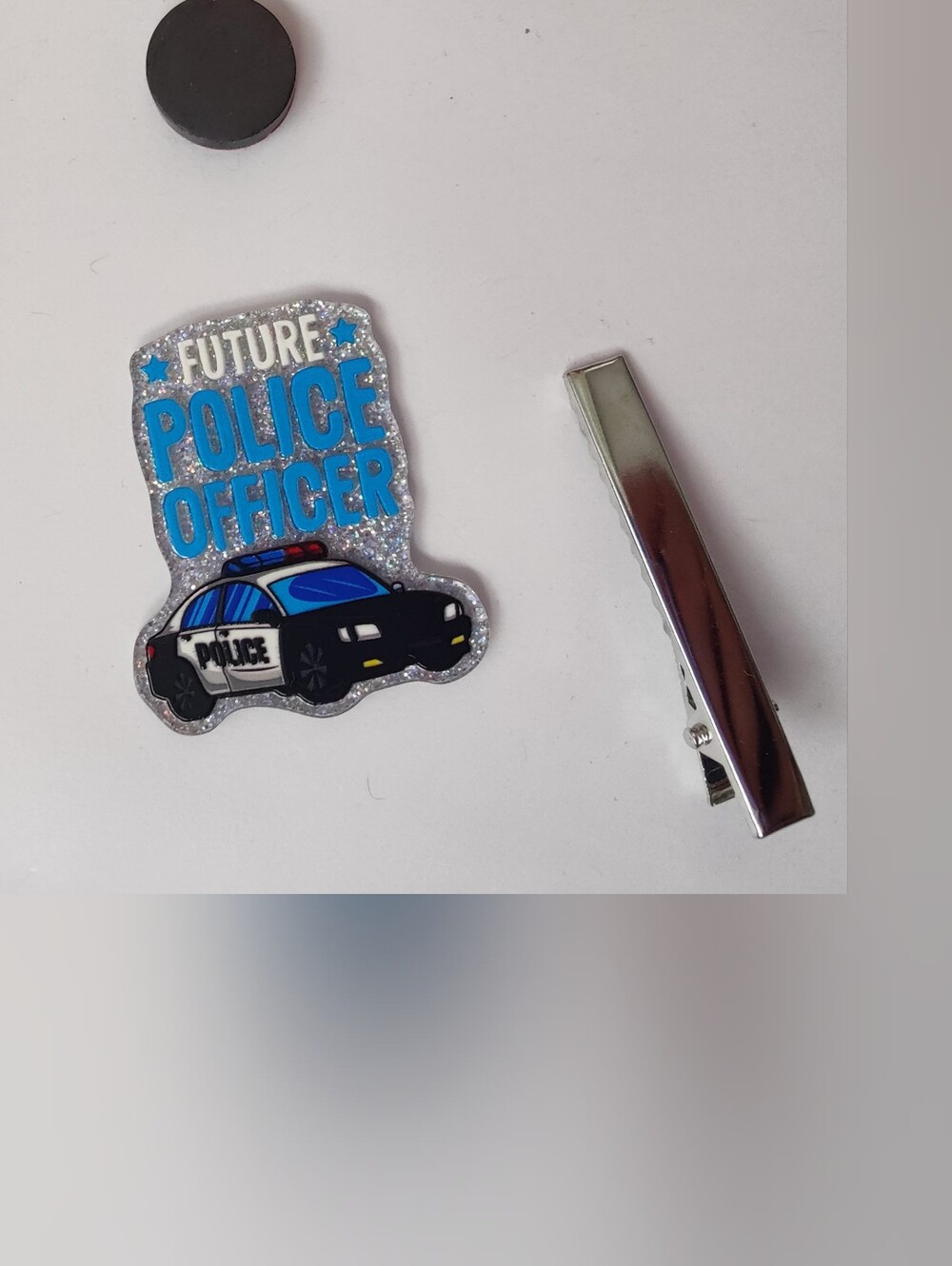 Custom Handmade Character Magnet or Hair Clip- Future Police Officer